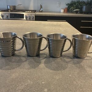 4 Stainless Steel Ribbed Coffee Mugs